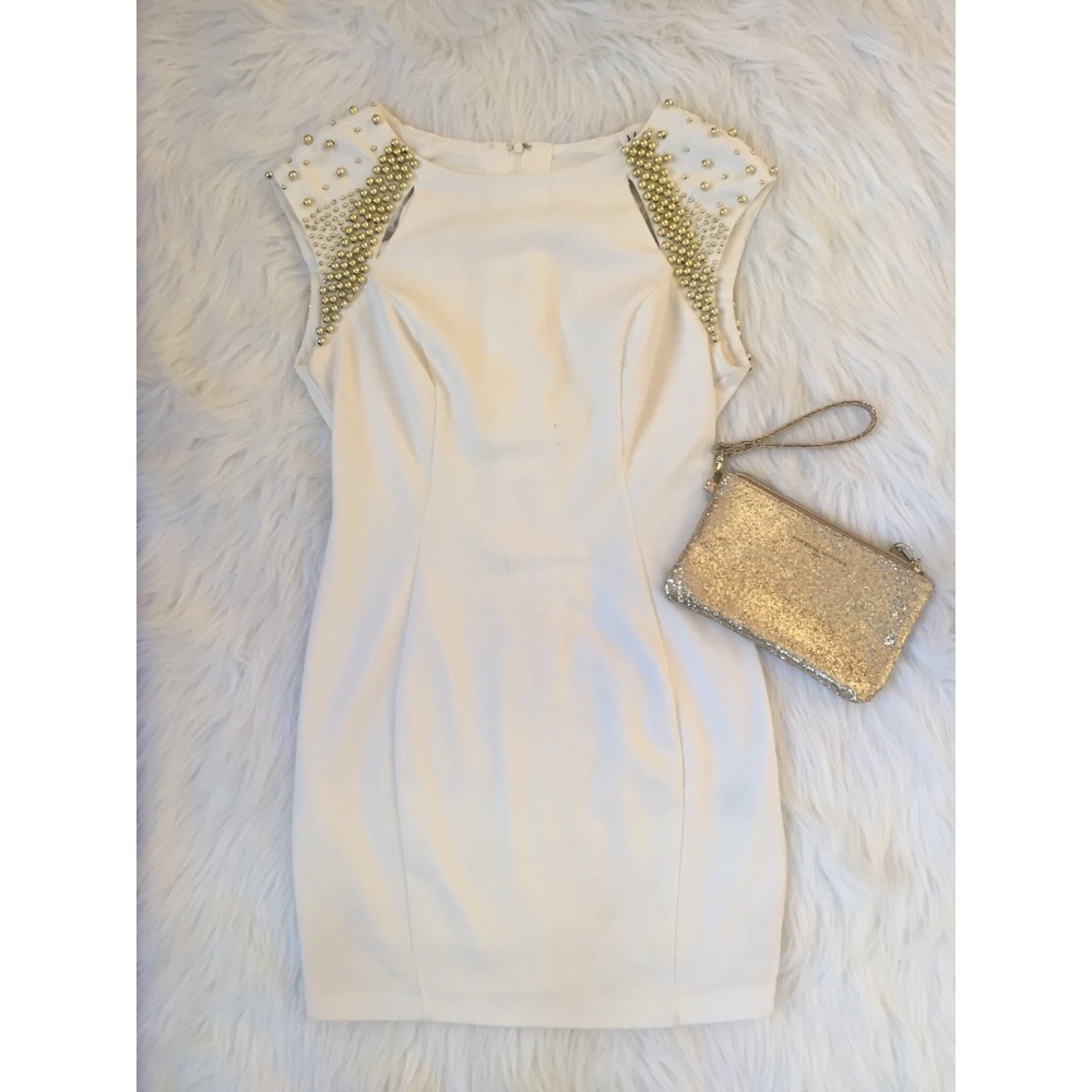 Meloeé Cocktail Dress- White With Gold Beading